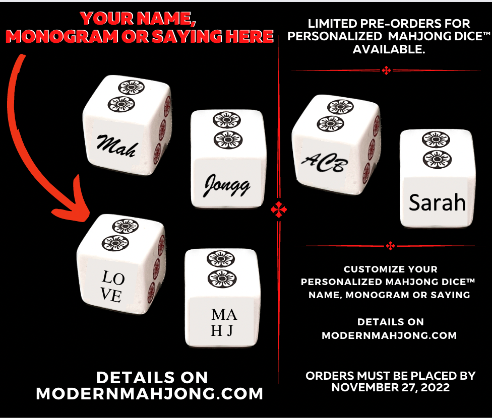 Customized Pair of Mahjong Dice - 19 mm white with black and red designs