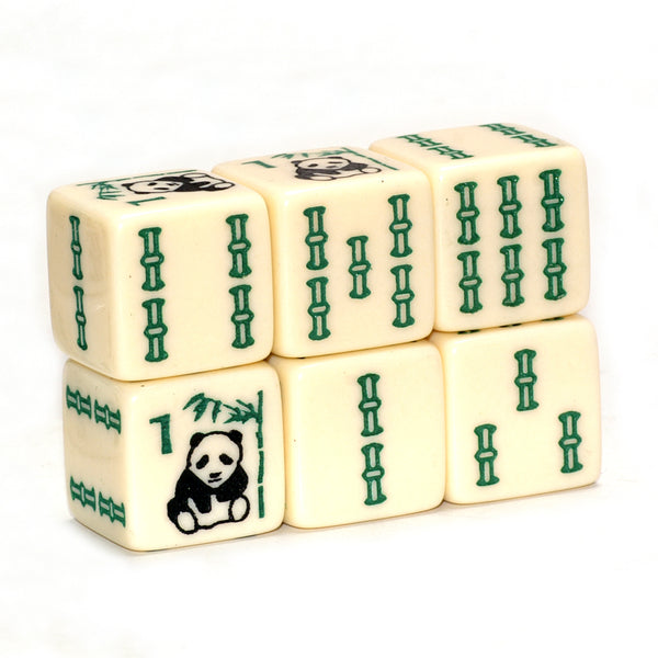 Panda Bear Bamboo - one pair of 16 mm ivory dice with panda bear and bam designs