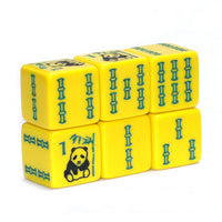 Panda Bear Bamboo - one pair of yellow dice with panda bear and bam designs