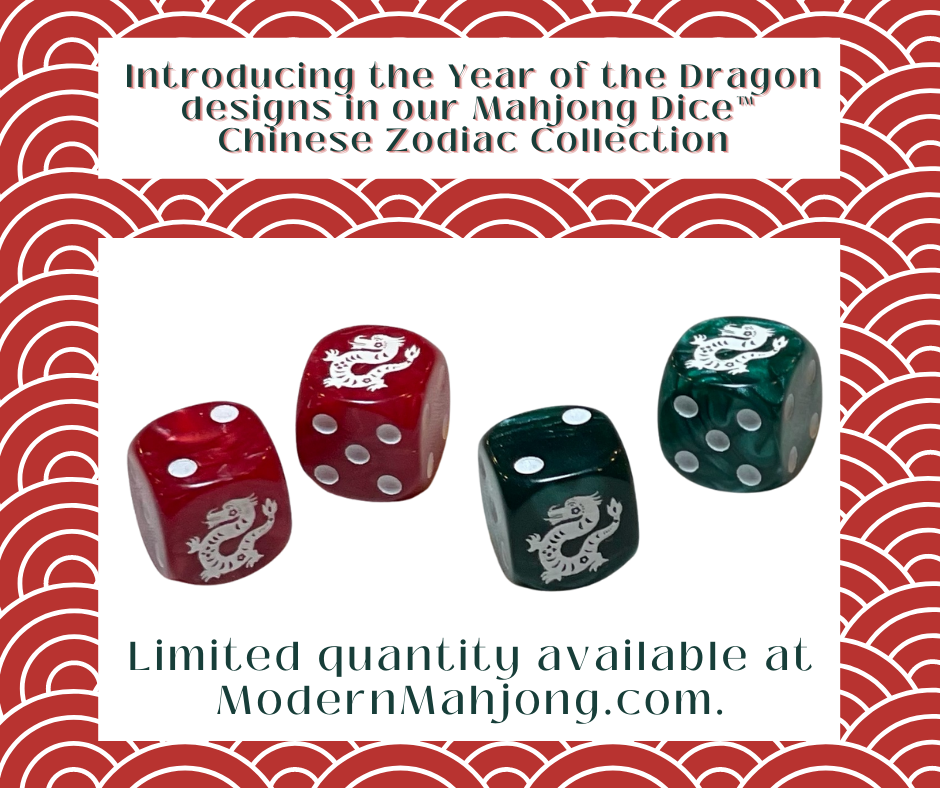 Year of the Dragon Mahjong Dice™  - one pair of Red Dragon 16 mm dice