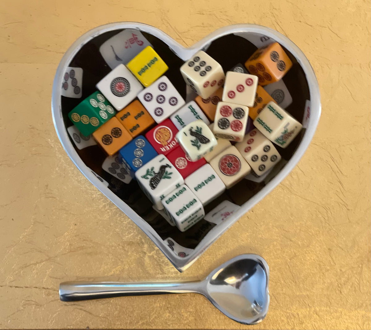 Mah Jongg Tile Heart Shaped Bowl and Heart Spoon