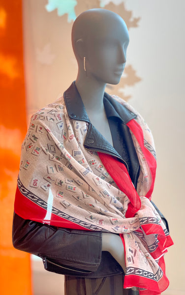 Styled by Modern Mahjong -  Elegant Scarf with Vintage Mahjong Tiles Design