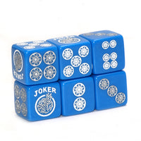 One Joker Away - one pair of blue dice with white and silver