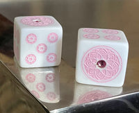Pink on White Bling - one pair 19 mm white dice with pink with pink stone