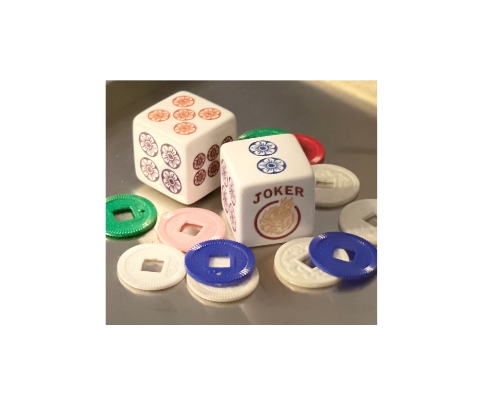 Jumbo Rainbow Roll - one pair of 25mm white dice with multicolors