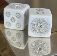 Silver Bling - one pair 19 mm white dice with silver & stone